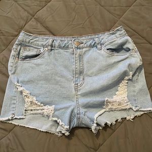 SHEIN Brand Natural Waist Ripped Denim Shorts